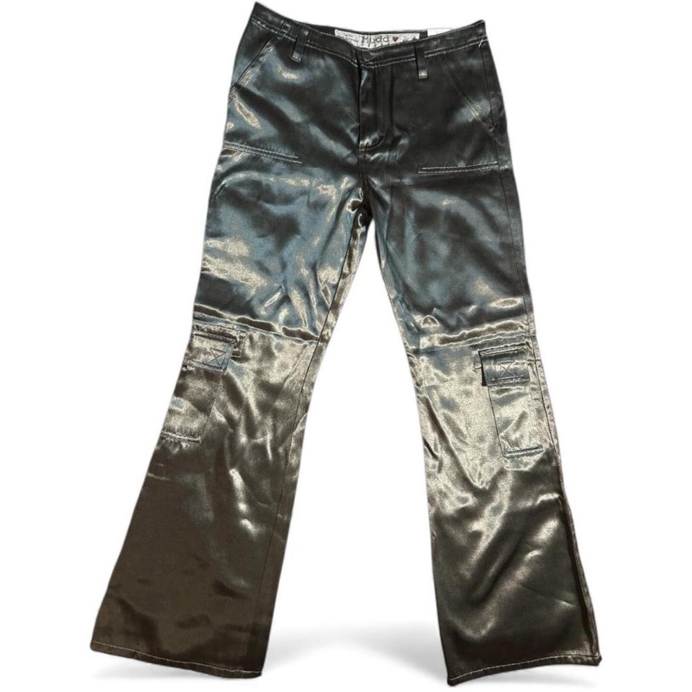 VTG Mudd Girl Futuristic Metallic DeadstockOlive Smooth Tinted Shiny Rave Pants